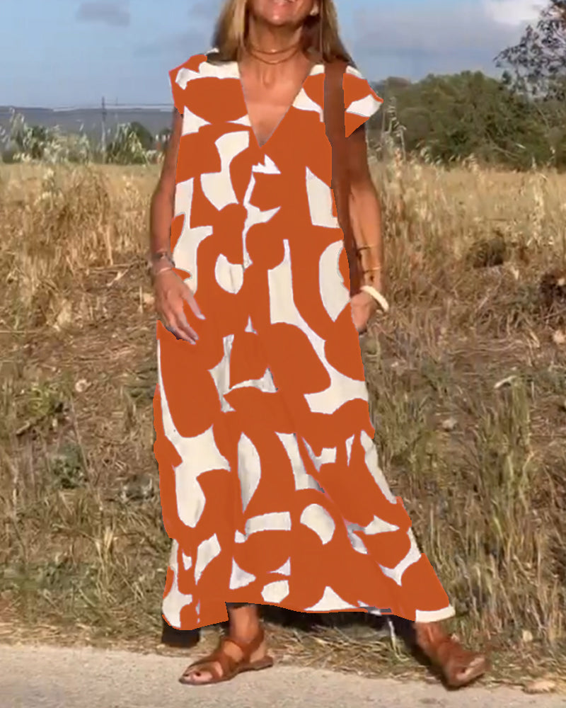 Elowen - Irregular Geometric Print Sleeveless Dress