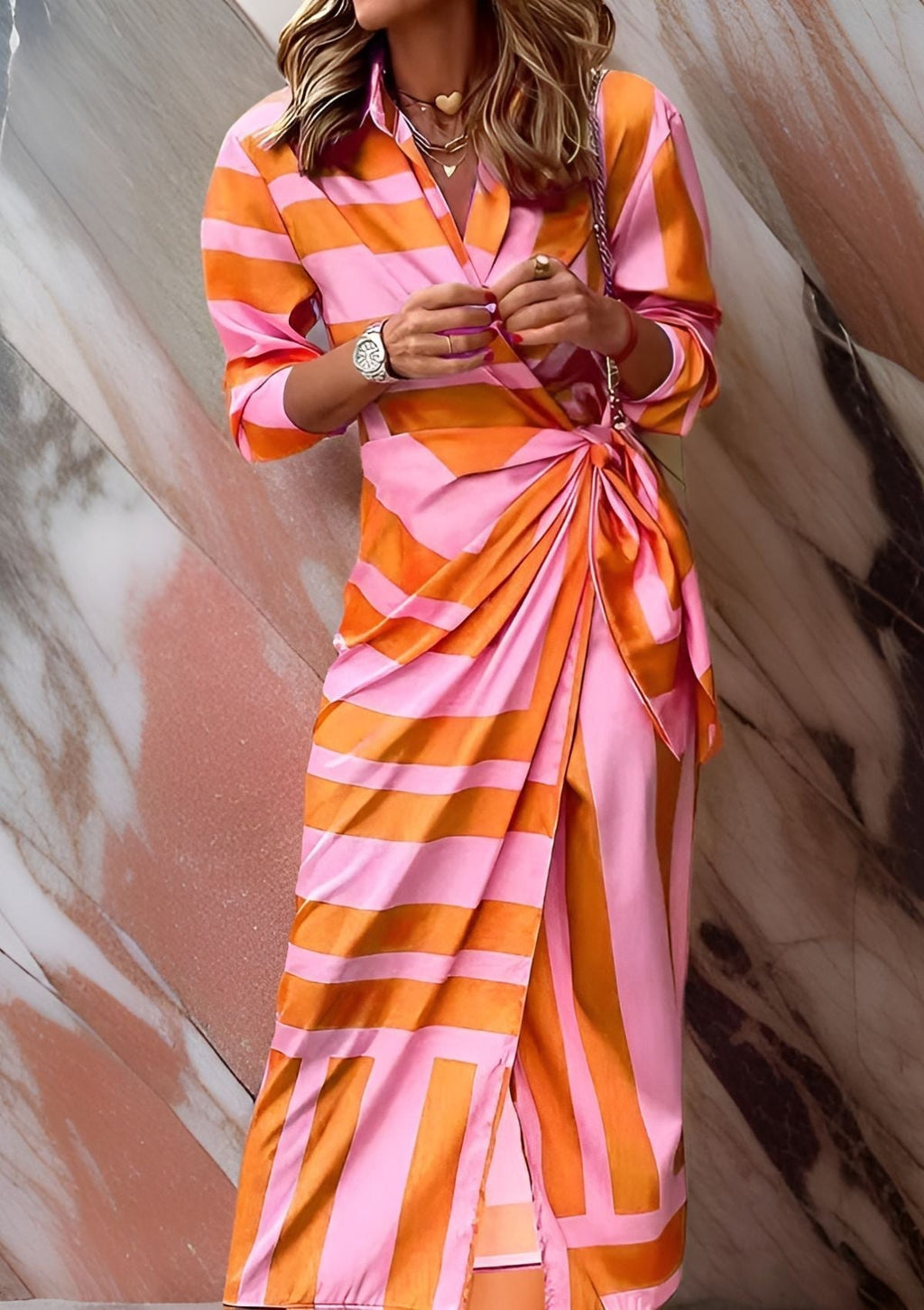 Olivia – Printed Waist-Cinching Shirt Dress